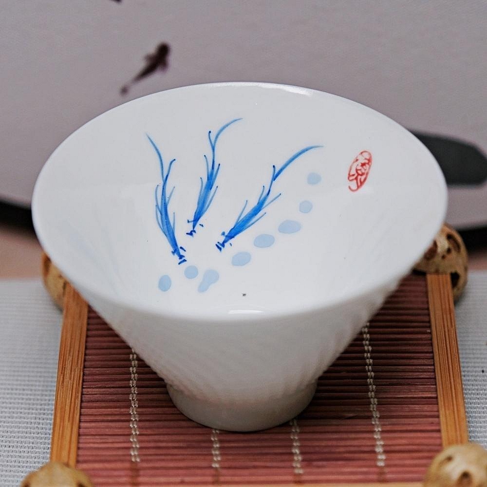 手繪斗笠杯-三魚款