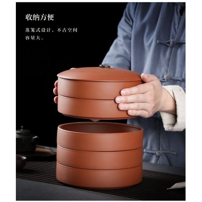 【全館滿599免運】茶餅罐【單餅紫砂普洱茶餅罐】特價350元 散茶500G 普洱茶餅罐 可多層堆疊【自在坊茶具】-細節圖8