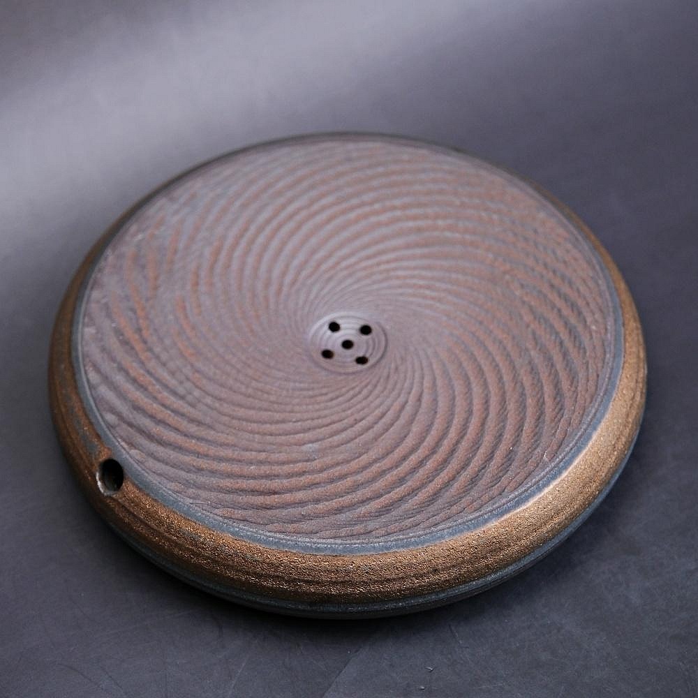 【全館滿599免運】壺承 柴燒壺承 古早柴燒鎏金壺承 日式圓形玄紋跳刀壺墊 乾泡盤台【自在坊茶具】-細節圖3