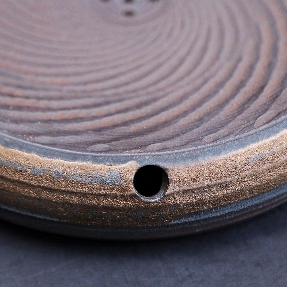 【全館滿599免運】壺承 柴燒壺承 古早柴燒鎏金壺承 日式圓形玄紋跳刀壺墊 乾泡盤台【自在坊茶具】-細節圖5