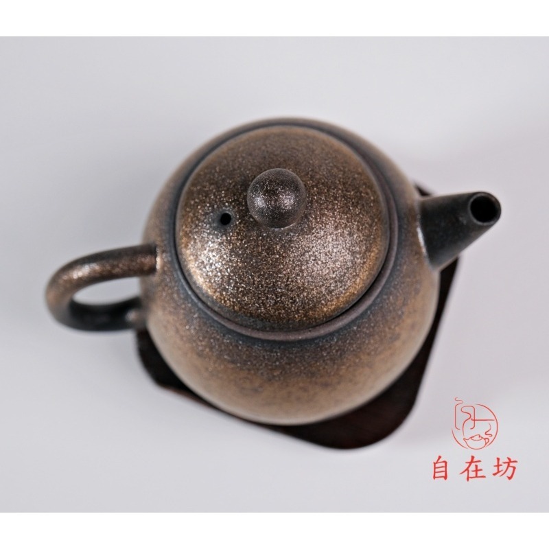 【全館滿599免運】茶壼 龍蛋壺 鎏金龍蛋壺210ml 鎏金 泡茶壺 手工粗陶【自在坊茶具】-細節圖2