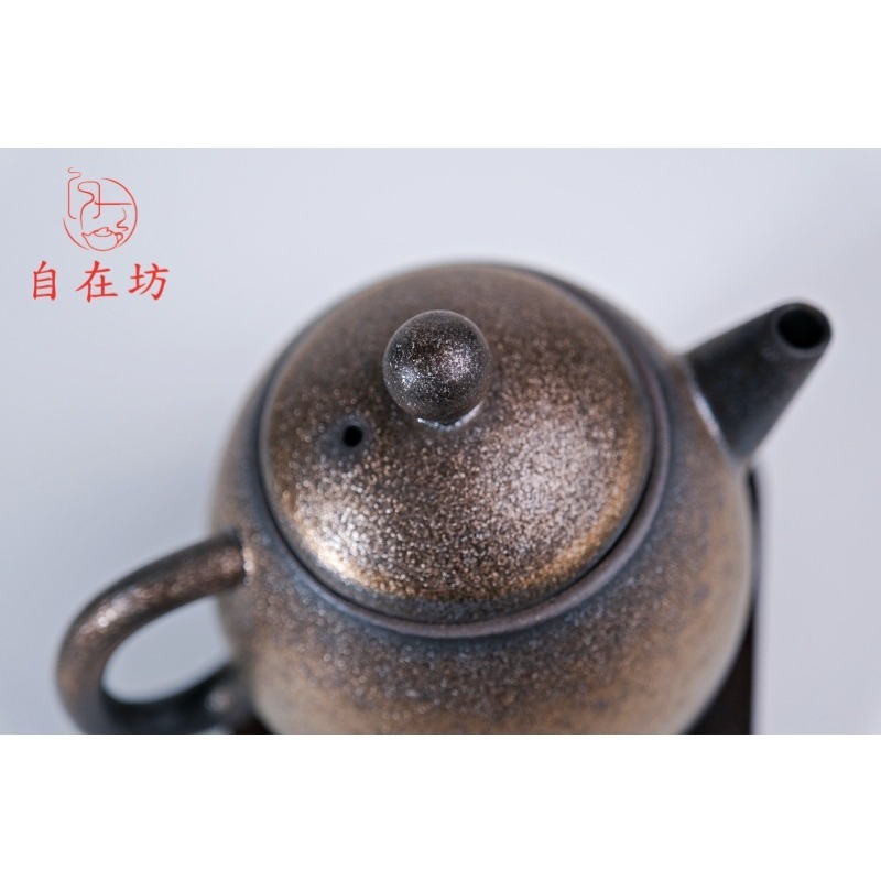 【全館滿599免運】茶壼 龍蛋壺 鎏金龍蛋壺210ml 鎏金 泡茶壺 手工粗陶【自在坊茶具】-細節圖3
