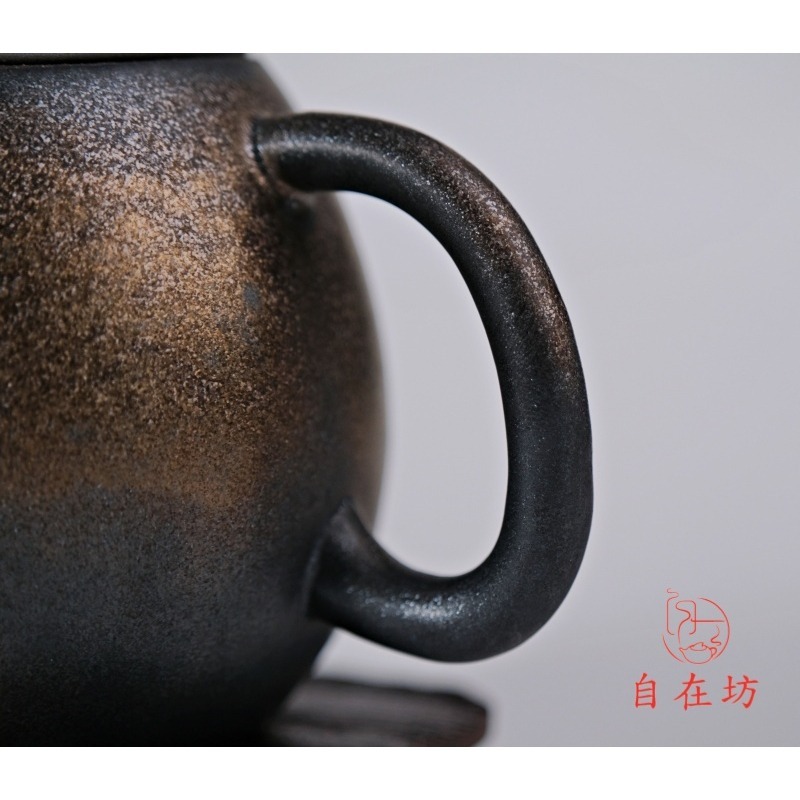【全館滿599免運】茶壼 龍蛋壺 鎏金龍蛋壺210ml 鎏金 泡茶壺 手工粗陶【自在坊茶具】-細節圖4