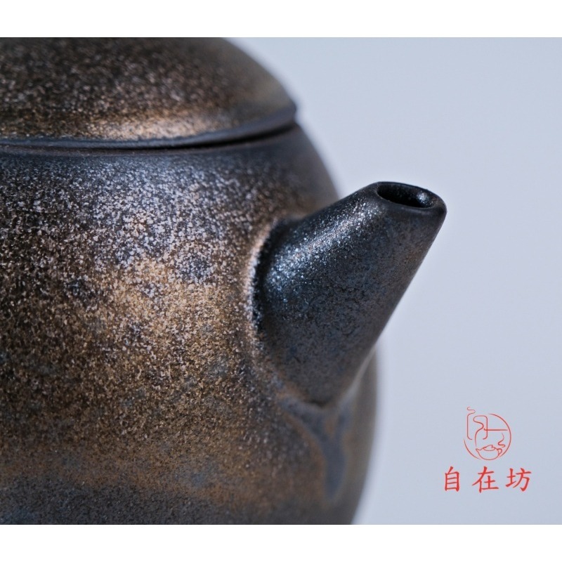 【全館滿599免運】茶壼 龍蛋壺 鎏金龍蛋壺210ml 鎏金 泡茶壺 手工粗陶【自在坊茶具】-細節圖5