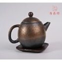 【全館滿599免運】茶壼 龍蛋壺 鎏金龍蛋壺210ml 鎏金 泡茶壺 手工粗陶【自在坊茶具】-規格圖11