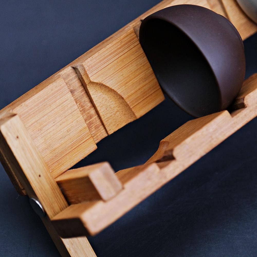 【全館滿599免運】杯架 竹製杯架 竹製折疊杯架 摺疊茶杯展示架 折疊9杯收納架 茶道用具【自在坊茶具】-細節圖3