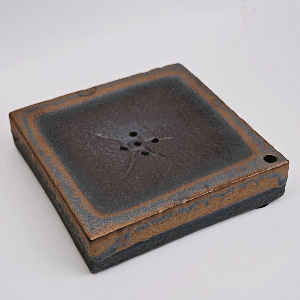 【全館滿599免運】古早柴燒鎏金壺承 日式復古方形壺承 粗陶柴燒茶壺 復古簡約乾泡盤台【自在坊茶具】-細節圖2