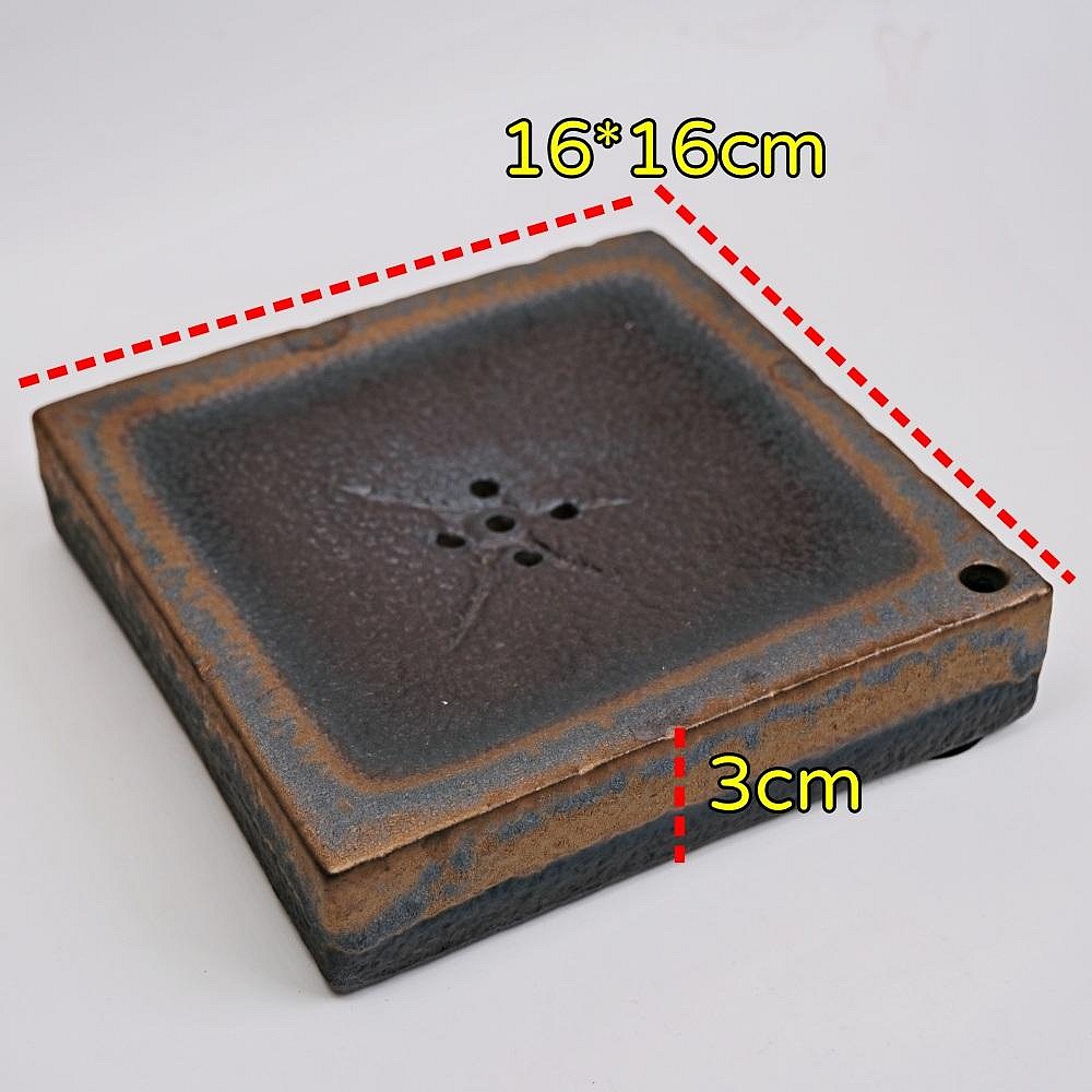 【全館滿599免運】古早柴燒鎏金壺承 日式復古方形壺承 粗陶柴燒茶壺 復古簡約乾泡盤台【自在坊茶具】-細節圖8