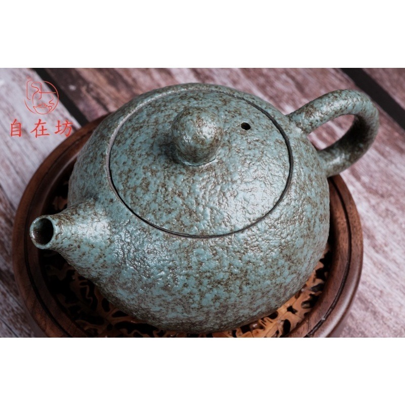 【全館滿599免運】茶壼 西施壼 陶瓷茶壼 粗陶復古西施壺-綠 230ml 細緻手作【自在坊茶具】-細節圖3