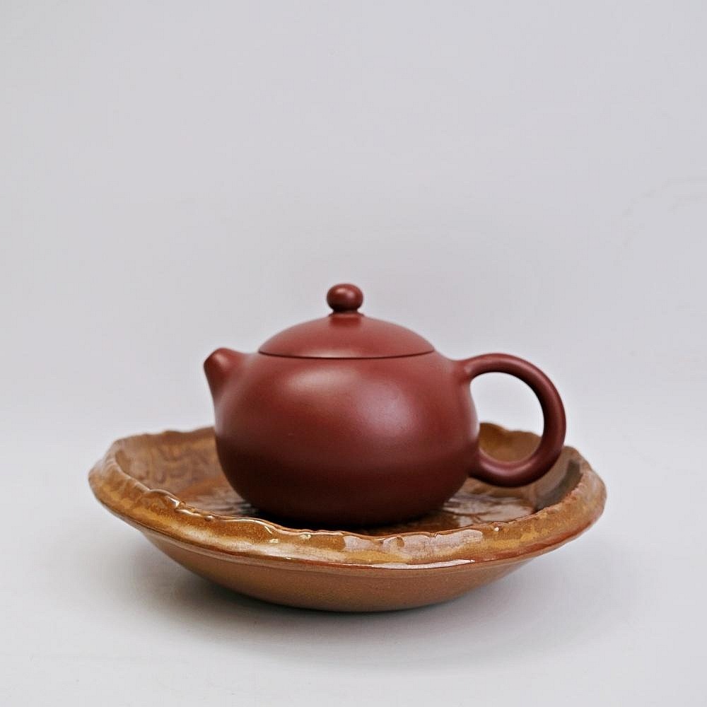 【全館滿599免運】精品粗陶 粗陶蓮葉壺承 二件分離式壺承 功夫茶具 粗陶仿物茶茶壺 復古簡約乾泡盤台【自在坊茶具】-細節圖2