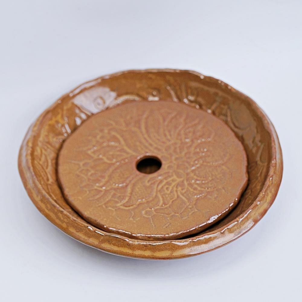 【全館滿599免運】精品粗陶 粗陶蓮葉壺承 二件分離式壺承 功夫茶具 粗陶仿物茶茶壺 復古簡約乾泡盤台【自在坊茶具】-細節圖3