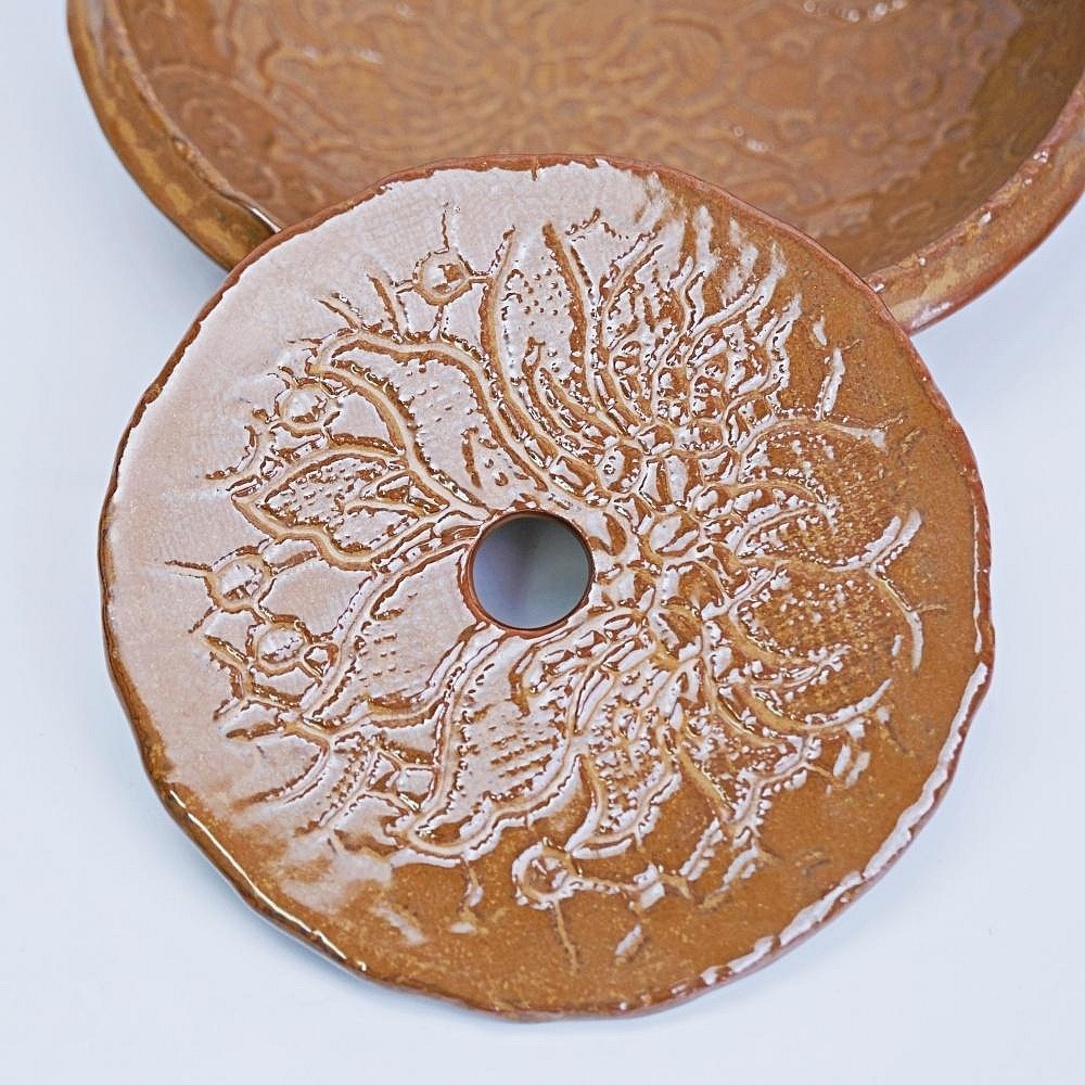 【全館滿599免運】精品粗陶 粗陶蓮葉壺承 二件分離式壺承 功夫茶具 粗陶仿物茶茶壺 復古簡約乾泡盤台【自在坊茶具】-細節圖5