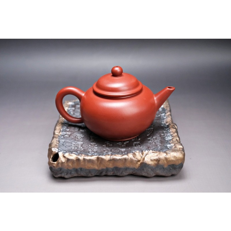 【全館滿599免運】柴燒心經壺承 仿古茶承 功夫茶具 粗陶壺墊 復古簡約乾泡盤台 日式鎏金鐵釉【自在坊茶具】-細節圖2