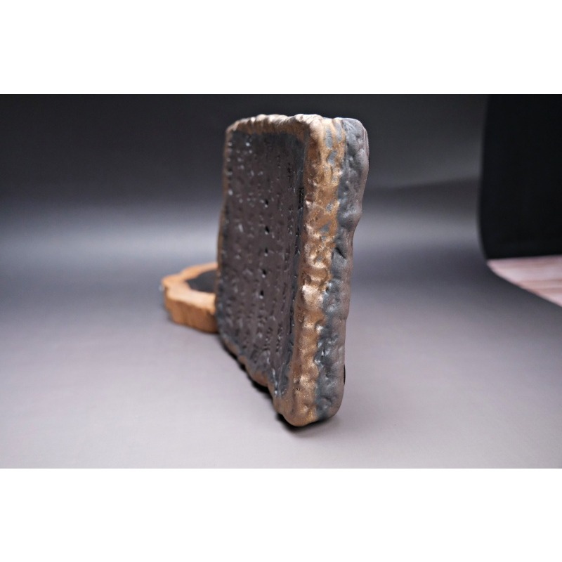 【全館滿599免運】柴燒心經壺承 仿古茶承 功夫茶具 粗陶壺墊 復古簡約乾泡盤台 日式鎏金鐵釉【自在坊茶具】-細節圖5