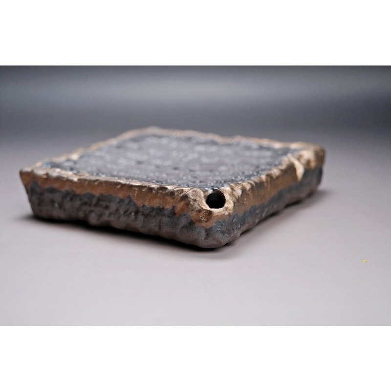【全館滿599免運】柴燒心經壺承 仿古茶承 功夫茶具 粗陶壺墊 復古簡約乾泡盤台 日式鎏金鐵釉【自在坊茶具】-細節圖6
