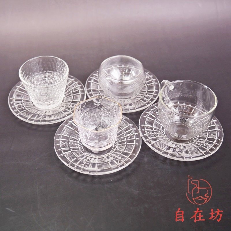 【全館滿599免運】杯墊【玻璃錘目紋杯墊】杯碟 玻璃杯墊 耐熱玻璃杯墊 品茗茶杯10*10cm【自在坊茶具】-細節圖2