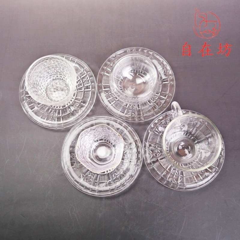 【全館滿599免運】杯墊【玻璃錘目紋杯墊】杯碟 玻璃杯墊 耐熱玻璃杯墊 品茗茶杯10*10cm【自在坊茶具】-細節圖3