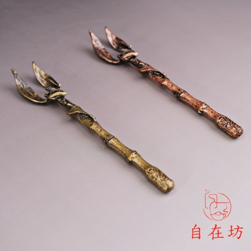 【全館滿599免運】壺叉 青桐 / 紅桐蟬竹節壺叉 壺夾 鐵壺蓋叉 銅制壺夾【自在坊茶具】-細節圖2
