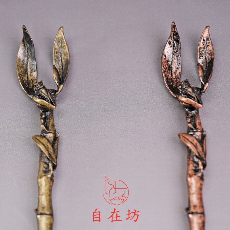 【全館滿599免運】壺叉 青桐 / 紅桐蟬竹節壺叉 壺夾 鐵壺蓋叉 銅制壺夾【自在坊茶具】-細節圖3