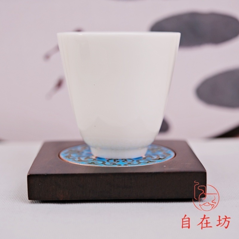 【全館滿599免運】實木製杯墊【景泰藍琺瑯彩檀木杯墊】 茶杯墊 茶具 茶道用具 7.5*7.5cm【自在坊茶具】-細節圖3