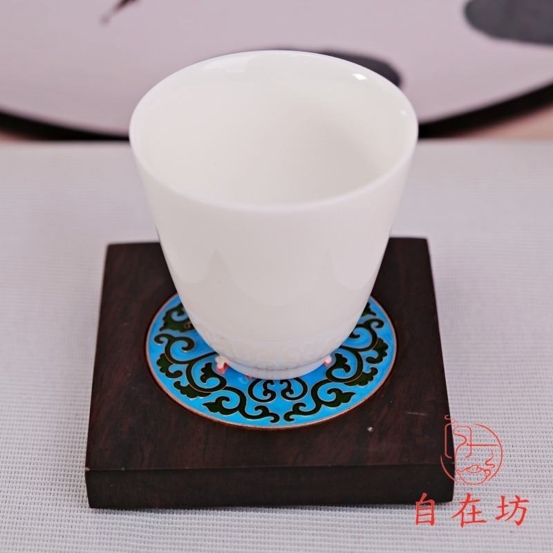 【全館滿599免運】實木製杯墊【景泰藍琺瑯彩檀木杯墊】 茶杯墊 茶具 茶道用具 7.5*7.5cm【自在坊茶具】-細節圖4