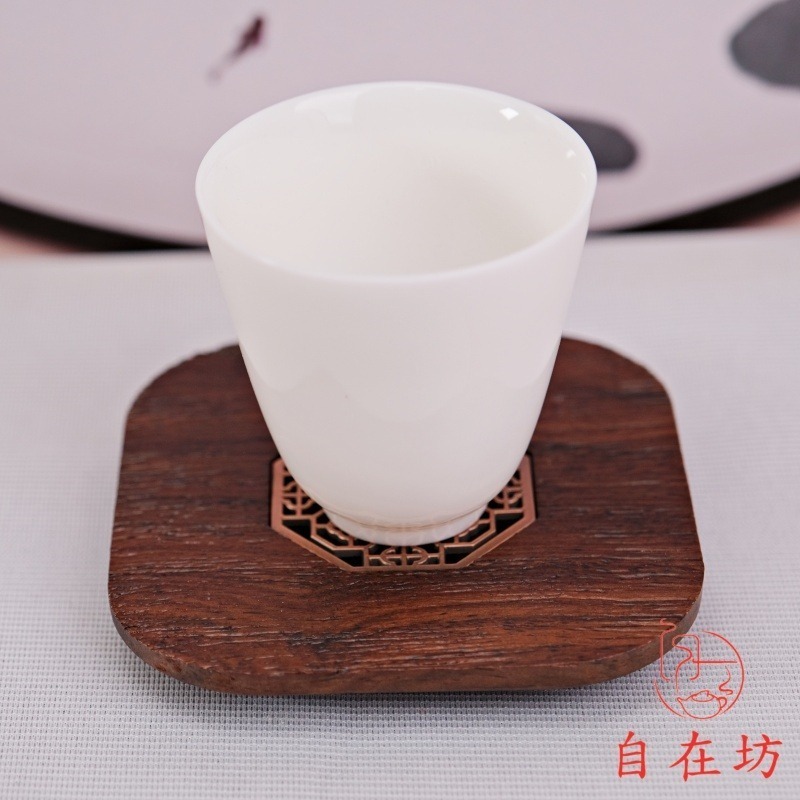 【全館滿599免運】實木製杯墊【圓形窗花 / 八角窗花 黑檀杯墊】 茶杯墊 茶具 8.5*8.5cm【自在坊茶具】-細節圖3
