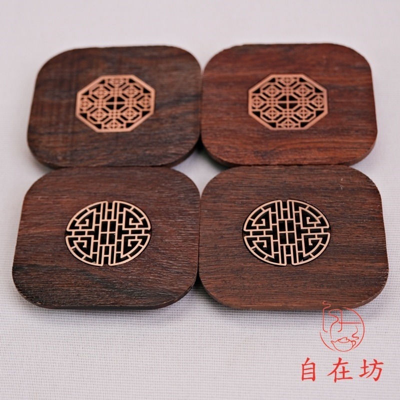【全館滿599免運】實木製杯墊【圓形窗花 / 八角窗花 黑檀杯墊】 茶杯墊 茶具 8.5*8.5cm【自在坊茶具】-細節圖5