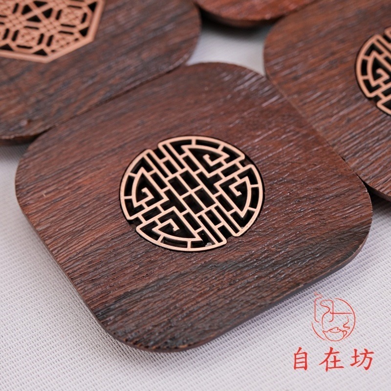 【全館滿599免運】實木製杯墊【圓形窗花 / 八角窗花 黑檀杯墊】 茶杯墊 茶具 8.5*8.5cm【自在坊茶具】-細節圖6