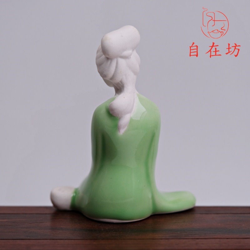 【全館滿599免運】仕女書琴詩畫(藍琴 / 藍書 / 綠畫 / 綠琪) 陶瓷茶寵 茶盤裝飾 茶桌裝飾【自在坊茶具】-細節圖5