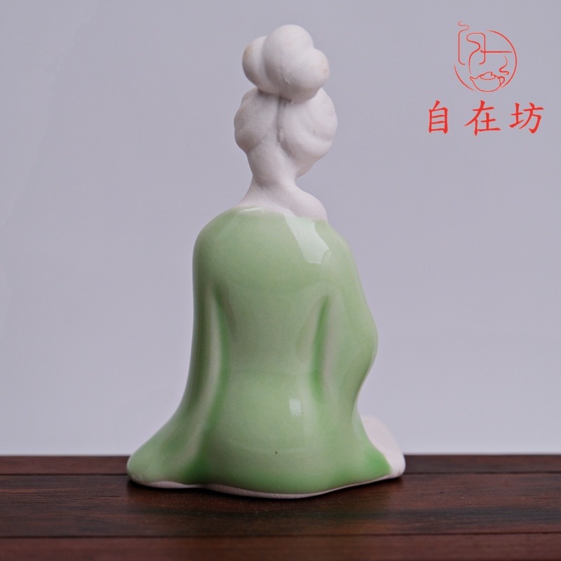 【全館滿599免運】仕女書琴詩畫(藍琴 / 藍書 / 綠畫 / 綠琪) 陶瓷茶寵 茶盤裝飾 茶桌裝飾【自在坊茶具】-細節圖7
