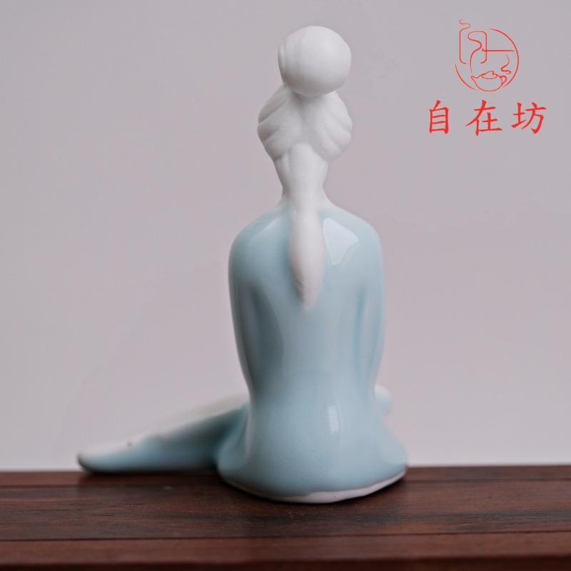 【全館滿599免運】仕女書琴詩畫(藍琴 / 藍書 / 綠畫 / 綠琪) 陶瓷茶寵 茶盤裝飾 茶桌裝飾【自在坊茶具】-細節圖9