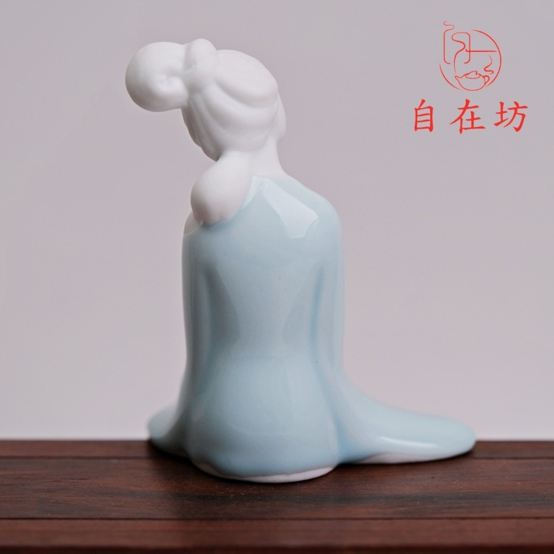 【全館滿599免運】仕女書琴詩畫(藍琴 / 藍書 / 綠畫 / 綠琪) 陶瓷茶寵 茶盤裝飾 茶桌裝飾【自在坊茶具】-細節圖11