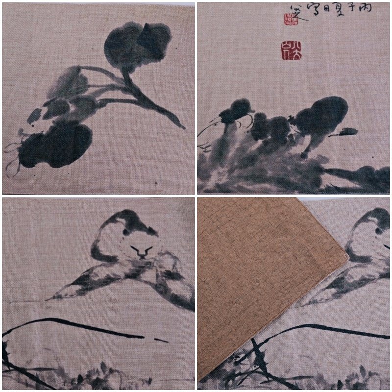 【全館滿599免運】古畫詩詞茶蓆200*30 棉麻布熱轉印花桌旗 加厚茶席香席 茶巾布 茶道配件【自在坊茶具】-細節圖4