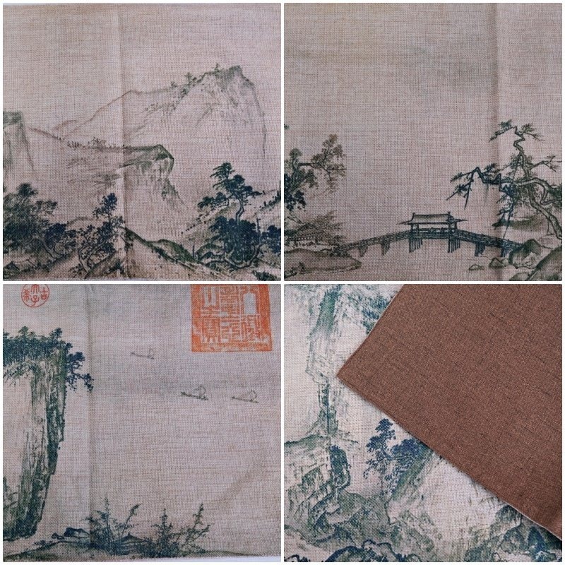 【全館滿599免運】古畫詩詞茶蓆200*30 棉麻布熱轉印花桌旗 加厚茶席香席 茶巾布 茶道配件【自在坊茶具】-細節圖6