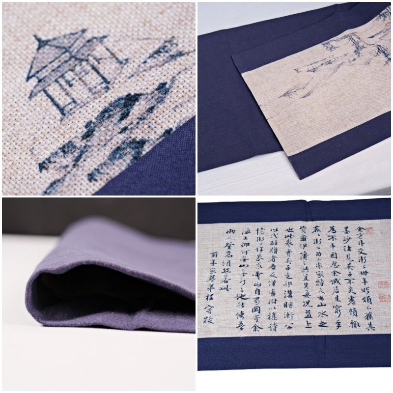 【全館滿599免運】古畫詩詞茶蓆200*30 棉麻布熱轉印花桌旗 加厚茶席香席 茶巾布 茶道配件【自在坊茶具】-細節圖8