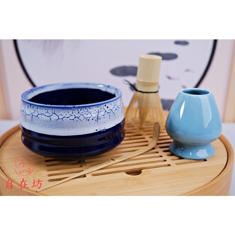 【全館滿599免運】茶筅組【百本立茶筅組─竹/窯變藍/白】陶瓷茶筅 壺蓋承 竹蓋置 壺蓋托 杯蓋架【自在坊茶具】-細節圖2