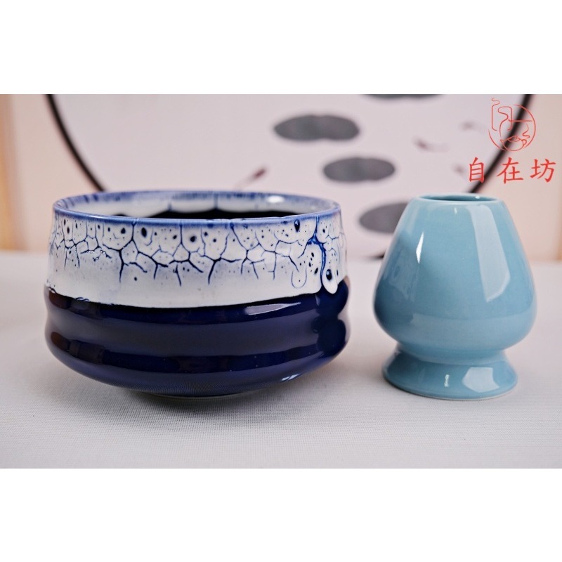 【全館滿599免運】茶筅組【百本立茶筅組─竹/窯變藍/白】陶瓷茶筅 壺蓋承 竹蓋置 壺蓋托 杯蓋架【自在坊茶具】-細節圖5