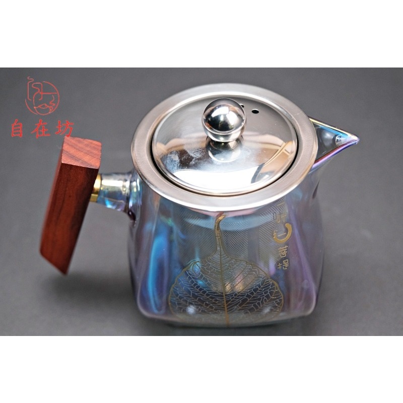 【全館滿599免運】木柄玻璃鷹嘴快沖壺 菩提葉木雀快沖壺 不燙手 耐熱玻璃快沖壺 加厚 快沖壺 450ml【自在坊茶具】-細節圖5