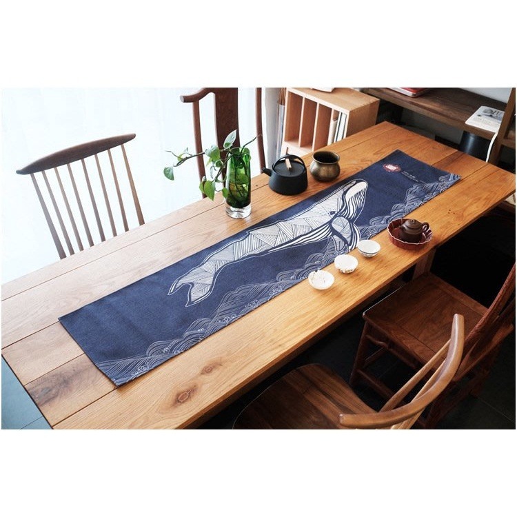 【全館滿599免運】日式和風棉麻桌旗 鯉魚.鯤鯨.翔鶴.蓮花四款茶席 天然染料 手工漂染 獨一無二【自在坊茶具】-細節圖5