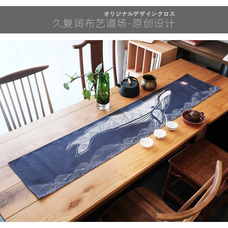 【全館滿599免運】日式和風棉麻桌旗 鯉魚.鯤鯨.翔鶴.蓮花四款茶席 天然染料 手工漂染 獨一無二【自在坊茶具】-細節圖8