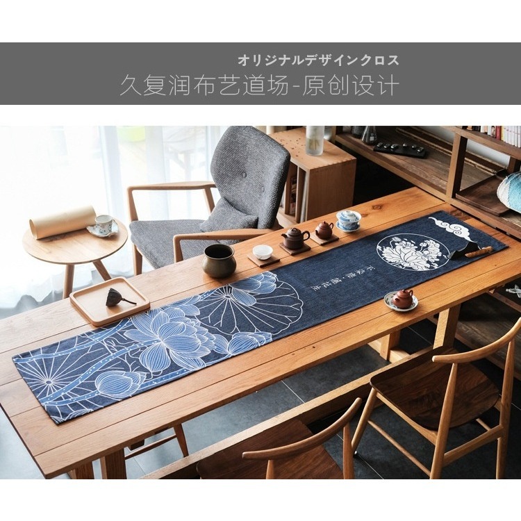 【全館滿599免運】日式和風棉麻桌旗 鯉魚.鯤鯨.翔鶴.蓮花四款茶席 天然染料 手工漂染 獨一無二【自在坊茶具】-細節圖9