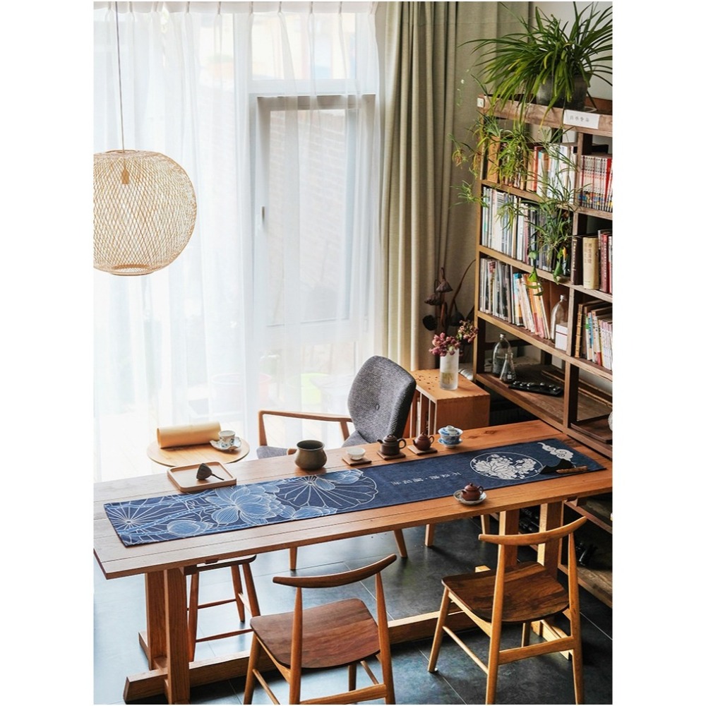 【全館滿599免運】日式和風棉麻桌旗 鯉魚.鯤鯨.翔鶴.蓮花四款茶席 天然染料 手工漂染 獨一無二【自在坊茶具】-細節圖10