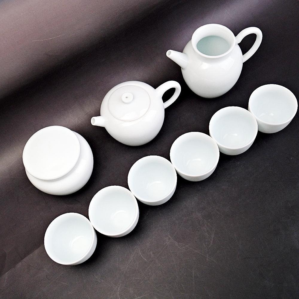 【全館滿599免運】【特價分享】景德鎮特級影青白瓷 巨輪珠壺9件整套陶瓷茶具 精細手工藝製作【自在坊茶具】-細節圖2