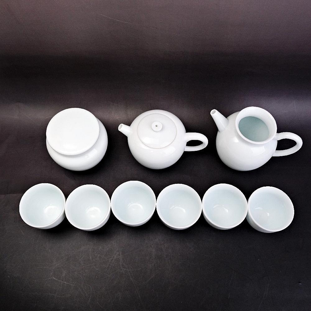 【全館滿599免運】【特價分享】景德鎮特級影青白瓷 巨輪珠壺9件整套陶瓷茶具 精細手工藝製作【自在坊茶具】-細節圖3