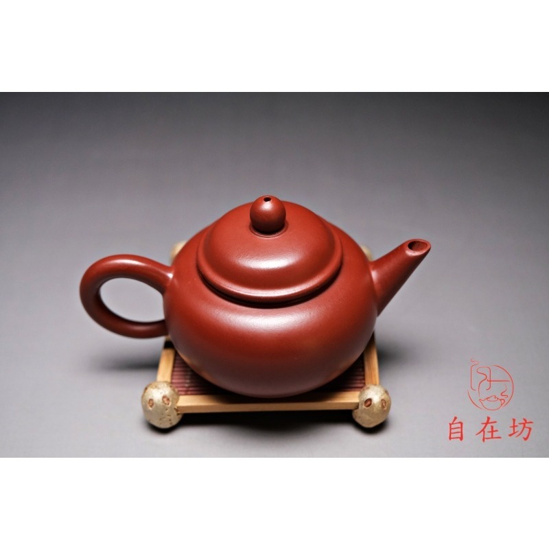 【全館滿599免運】茶壼 紫砂壼 手工壼【孫小玲大紅小品水平壺-110ml】工藝師手作 出湯順暢【自在坊茶具】-細節圖2