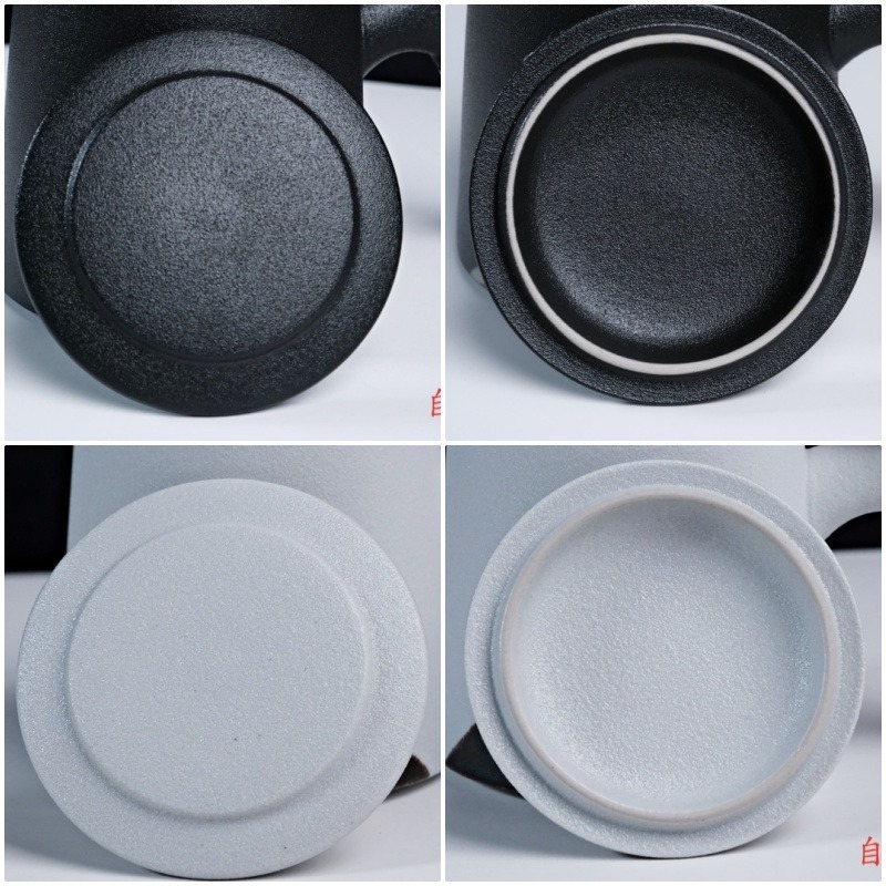 【全館滿599免運】精品粗陶辦公杯三件組 390ML 匠心手繪釉彩 茶杯過濾杯蓋三合一 粗陶辦公杯【自在坊茶具】-細節圖6