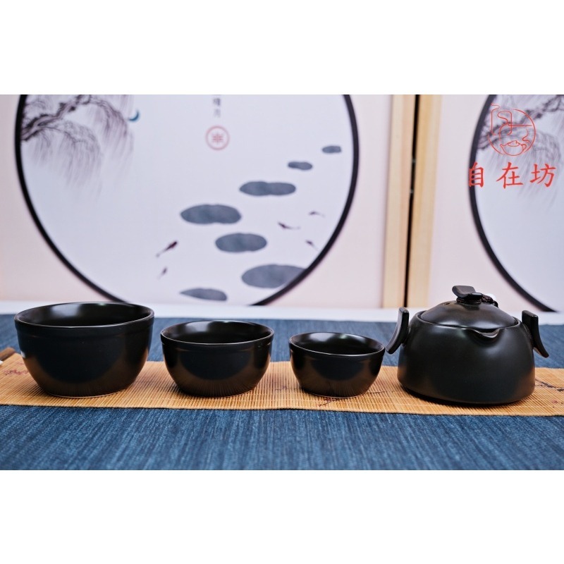 【全館滿599免運】快客杯 定窯快客杯─1壺3杯(黑/白) 便攜式茶具 隨身茶具 旅行茶具 泡茶組【自在坊茶具】-細節圖8