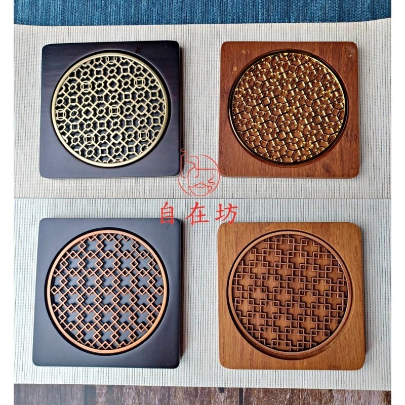 【全館滿599免運】實木製壺墊 黑檀花梨木壺墊展示架 茶杯墊 茶壺墊 茶具 茶道用具 12*12【自在坊茶具】-細節圖2