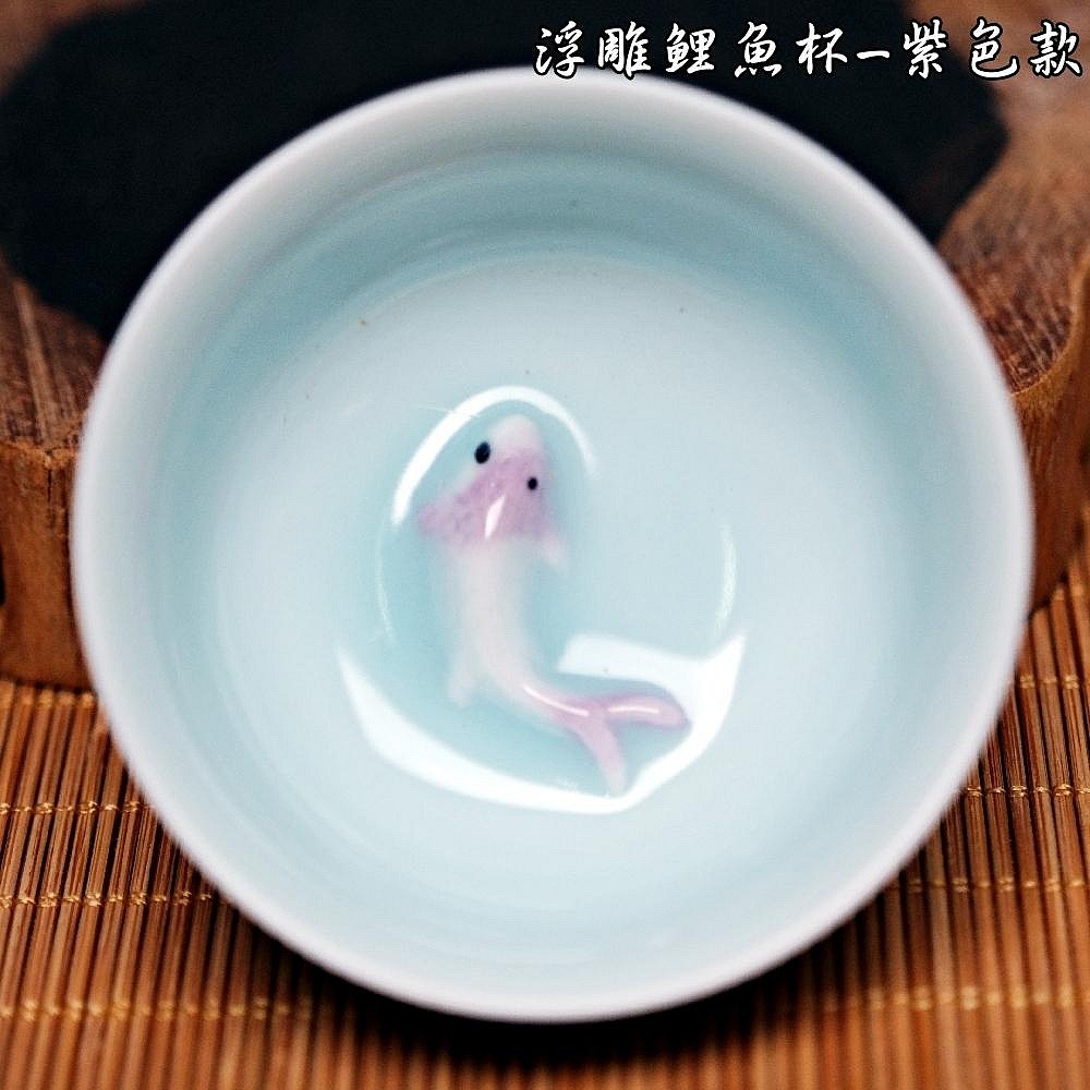 【全館滿599免運】茶杯 品茗杯 精品陶瓷浮雕鯉魚茶杯 45ML 影青瓷茶杯 陶瓷茶杯 個人禪定杯【自在坊茶具】-規格圖11