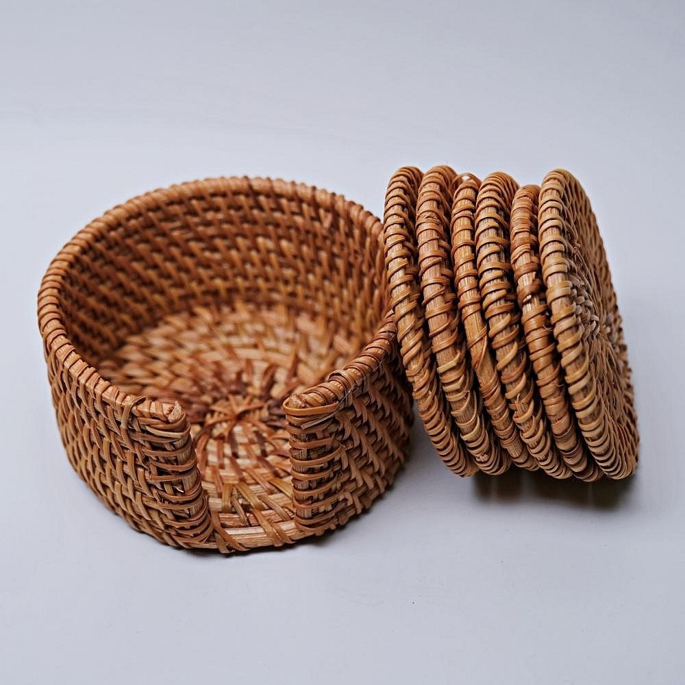 【全館滿599免運】杯墊 秋藤杯墊 杯墊套組 越南秋藤杯墊 手工編織 壺墊【自在坊茶具】-細節圖3